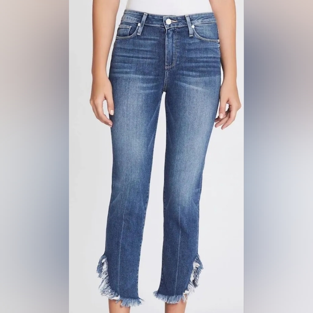 PAIGE Hoxton Straight Ankle Jeans High Rise Curved Fringed Hem Norfolk Size 29